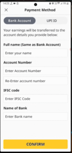 Account Number, IFSC Code फिर Name Of Bank डालकर Confirm पर क्लिक करें. Rapido में Bike कैसे लगाएं