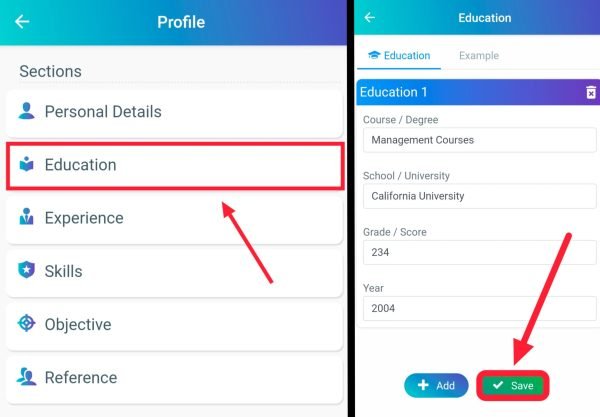 Add education : Resume