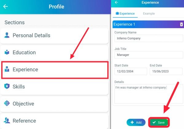 Add experience : Resume