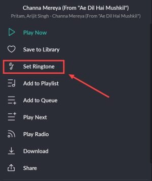 Tap on set ringtone 