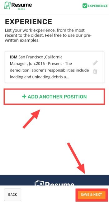 Add another experience