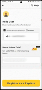 Register as a Captain पर क्लिक करें